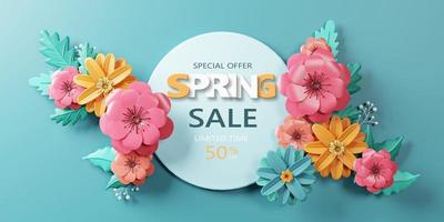 3d Rendering. Spring sale banner with beautiful colorful flower. Can be used for template, banners, wallpaper, flyers, invitation, posters, brochure, voucher discount. photo