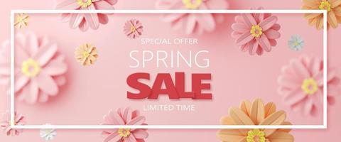 3d Rendering. Spring sale banner with beautiful colorful flower. Can be used for template, banners, wallpaper, flyers, invitation, posters, brochure, voucher discount. photo