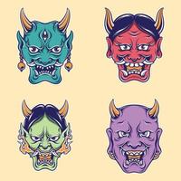 Japanese demon mask vector set