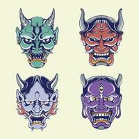 Japanese demon mask vector set