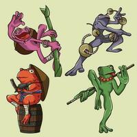 Ninja frog illustration vector set