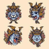 japanese animals samurai vector set