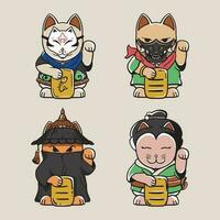 Japanese neko character vector set