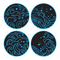 japanese wave silhouette vector set