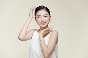 Portrait of Beautiful Asian woman skin care healthy hair and skin close up face beauty photo