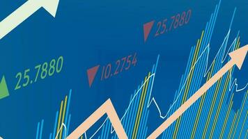 abstract financial background with arrow numbers and chart graphs on blue background photo