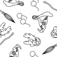 Seamless pattern of Magic items school of magic and sorcery. Vector illustration on white background.