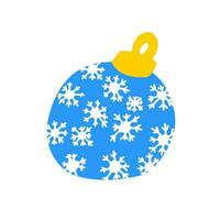 Blue ball hanging toy. Merry Christmas and Happy New Year. Vector illustration of tree decoration in cartoon flat style isolated on white background