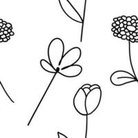 Seamless pattern with flowers in outline doodle style on a white background. Sketch for coloring. vector