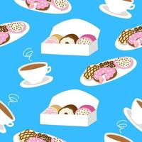 Donuts pattern. Vector illustration in cartoon flat style isolated on blue background