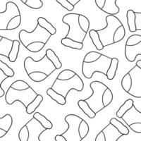 Christmas Sock in outline doodle style. Vector seamless pattern isolated on white background.