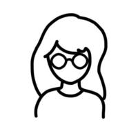 Student girl icon in cartoon outline doodle style. Vector illustration isolated on white background.