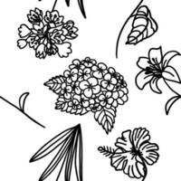 Seamless pattern with flowers in outline doodle style on a white background. Sketch for coloring. vector