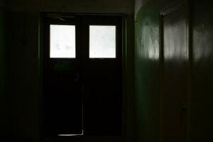 Windows in building. Interior in corridor. Light from window. photo