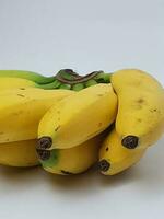 Ripe bananas are yellow on a white background photo