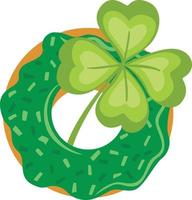 Green St Patrick s Day donut with clover vector
