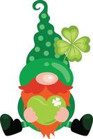 St Patricks Day gnome sitting holding a green heart vector