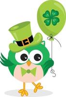 St Patrick's day owl holding a green balloon with clover vector