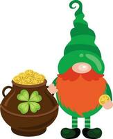 Saint Patricks Day gnome with pot full of gold coins vector