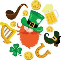 Cute gnome and Saint Patrick s Day elements vector