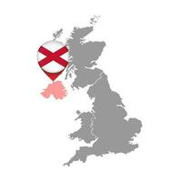 Pin map with Northern Ireland flag, UK region map. Vector illustration.