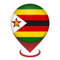 Map pointer with contry Zimbabwe. Zimbabwe flag. Vector illustration.