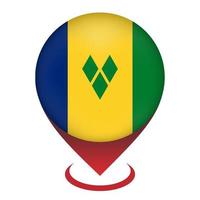 Map pointer with country Vincent and the Grenadines. Vincent and the Grenadines flag. Vector illustration.