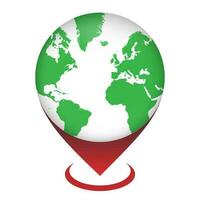 Map pointer with Green Globe. Vector illustration.