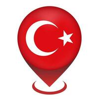 Map pointer with contry Turkey. Turkey flag. Vector illustration.