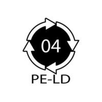 símbolo de código de reciclaje pe-ld 04. Signo de polietileno de baja densidad de vector de reciclaje de plástico.