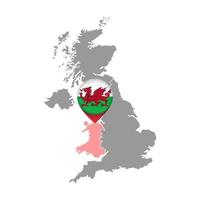 Pin map with Wales flag, UK region map. Vector illustration.