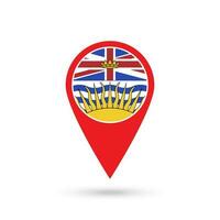 Map pointer with province British Columbia. Vector illustration.