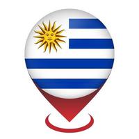 Map pointer with contry Uruguay. Uruguay flag. Vector illustration.