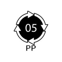 símbolo de reciclaje de plástico pp 5 icono de vector. vector