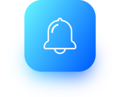 notificación o campana icono en cuadrado degradado colores. alarma reloj y teléfono inteligente solicitud alerta. png