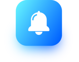 notificação ou Sino ícone dentro quadrado gradiente cores. alarme relógio e Smartphone inscrição alerta. png