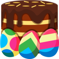 Easter element icon illustration with cake and decorative eggs. png