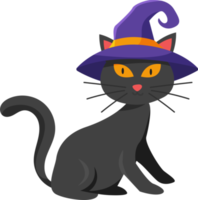 Halloween element illustration with black cat and witch hat. png