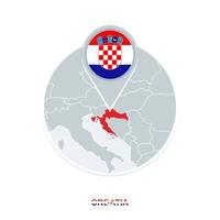 Croatia map and flag, vector map icon with highlighted Croatia