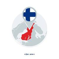 Finland map and flag, vector map icon with highlighted Finland