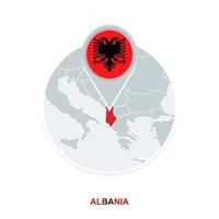 Albania map and flag, vector map icon with highlighted Albania