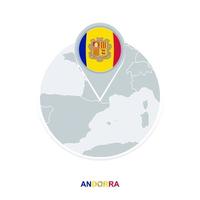 Andorra map and flag, vector map icon with highlighted Andorra