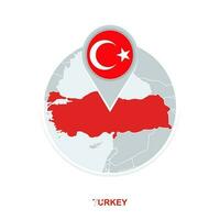 Turkey map and flag, vector map icon with highlighted Turkey