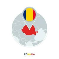 Romania map and flag, vector map icon with highlighted Romania