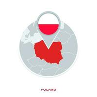 Poland map and flag, vector map icon with highlighted Poland