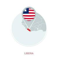 Liberia map and flag, vector map icon with highlighted Liberia