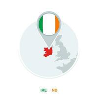 Ireland map and flag, vector map icon with highlighted Ireland