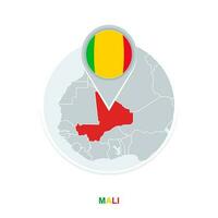 Mali map and flag, vector map icon with highlighted Mali