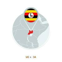 Uganda map and flag, vector map icon with highlighted Uganda