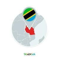 Tanzania map and flag, vector map icon with highlighted Tanzania